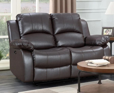 Electric Recliner Sofa In Brown Faux Leather 2 Seater Sofa - image 1