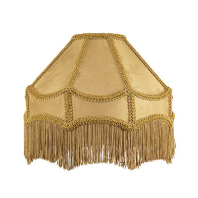 Happy Homewares Gold Faux Silk Victorian Lamp Shade With Textured Floral Decor And Long Tassels - image 1