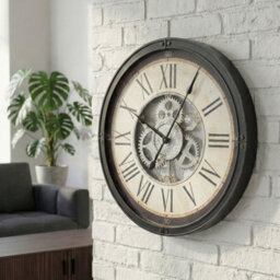 Wyld And Coco Classic Wall Clock 50 Cm Black With Exposed Gears And Roman Numerals - thumbnail 2