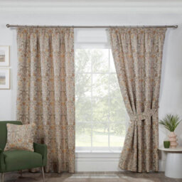 "Sundour Kyoto Fully Lined Pencil Pleat Curtains Natural 66X72"" Ready Made Curtain Pair" - thumbnail 1