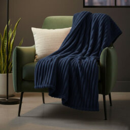 Chunky Ribbed Mink Throw Ultra Soft Warm Elegant Blanket For Sofa Or Bed Navy - thumbnail 1