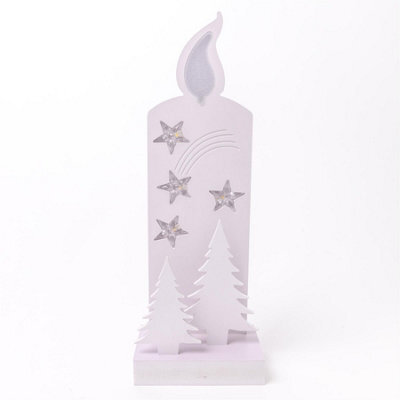 Shatchi Wooden Christmas Decoration Pre Lit Led Silhouette Nativity Scene Ornament Table Window Battery Operated, White, 46Cm - image 1