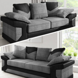 SquareBoxx Toledo 5 Seater Grey Jumbo Cord 3+2 Sofa Set With A Modern Black Leather Trim