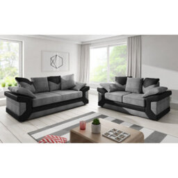 SquareBoxx Toledo 5 Seater Grey Jumbo Cord 3+2 Sofa Set With A Modern Black Leather Trim - thumbnail 4