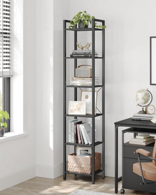 Songmics 6-Tier Bookshelf, Bookcase, Shelving Unit, Book Rack, For Office, Study, Industrial, Ebony Black And Black - image 1
