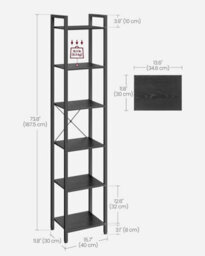 Songmics 6-Tier Bookshelf, Bookcase, Shelving Unit, Book Rack, For Office, Study, Industrial, Ebony Black And Black - thumbnail 2