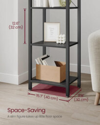 Songmics 6-Tier Bookshelf, Bookcase, Shelving Unit, Book Rack, For Office, Study, Industrial, Ebony Black And Black - thumbnail 3