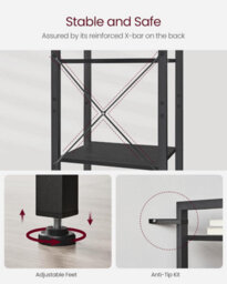 Songmics 6-Tier Bookshelf, Bookcase, Shelving Unit, Book Rack, For Office, Study, Industrial, Ebony Black And Black - thumbnail 5
