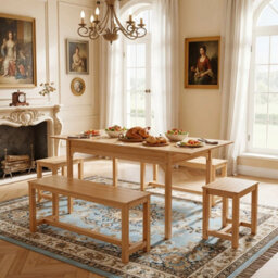 Extendable Kitchen Dining Table And 2 Benches 2 Stools Set For Small Room Space - thumbnail 3