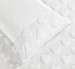 Homes & Linen Hearts Teddy Fleece White Duvet Cover Set Super Soft Fluffy Bedding With Embossed Heart Design - thumbnail 3