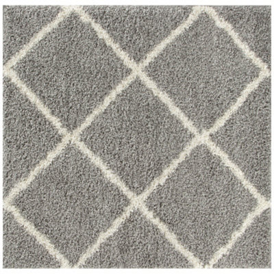 The Rugs Moroccan Shaggy Rugs And Runners Soft Fluffy Diamond Design High Pile Grey And Ivory Living Room Kitchen Hallway 510 - image 1
