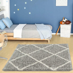 The Rugs Moroccan Shaggy Rugs And Runners Soft Fluffy Diamond Design High Pile Grey And Ivory Living Room Kitchen Hallway 510 - thumbnail 5