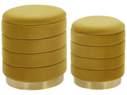 Beliani Set Of 2 Yellow Round Tufted Storage Pouffes Set With Gold Stainless Steel Base, W40 X D40 X H44Cm - thumbnail 2