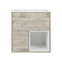 Homestylestore 610mm Light Oak Wall Hung Led Lit Bathroom Vanity Unit With Basin - thumbnail 1