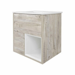 Homestylestore 610mm Light Oak Wall Hung Led Lit Bathroom Vanity Unit With Basin - thumbnail 2