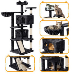 Yaheetech Black 144.5Cm Cat Tree Tower With Condos & Dangling Balls & Platforms - thumbnail 4