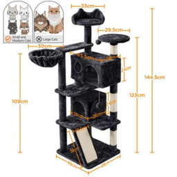 Yaheetech Black 144.5Cm Cat Tree Tower With Condos & Dangling Balls & Platforms - thumbnail 3