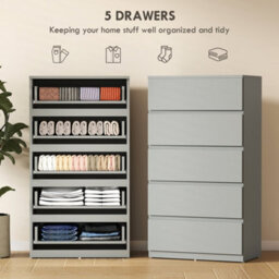 Homcom Bedroom Chest Of Drawers, 5 Drawers Dresser, Drawer Unit, Grey - thumbnail 4