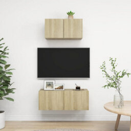 Berkfield 2 Piece Tv Cabinet Set Sonoma Oak Engineered Wood - thumbnail 1