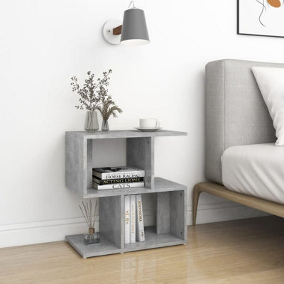 Concrete Grey Bedside Cabinet Engineered Wood Side Table For Bedroom Storage - image 1
