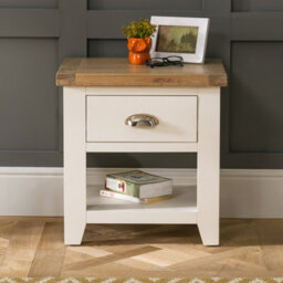 The Furniture Market Cheshire Cream Painted 1 Drawer Lamp Side Table, Versatile Bedside Or Sofa Table, Limed Oak Top, Living, Bedroom, Kitchen