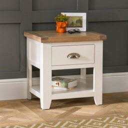 The Furniture Market Cheshire Cream Painted 1 Drawer Lamp Side Table, Versatile Bedside Or Sofa Table, Limed Oak Top, Living, Bedroom, Kitchen - thumbnail 2