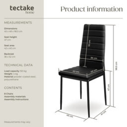 Tectake Set Of 8 Dining Chairs - High Backrest, Padded, Synthetic Leather   - Black - thumbnail 6