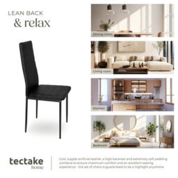 Tectake Set Of 8 Dining Chairs - High Backrest, Padded, Synthetic Leather   - Black - thumbnail 7