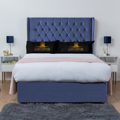 UKBEDFURNITURE Mary Blue Plush Wingback Divan Bed Base With 54 Inch Headboard - No Storage - image 1