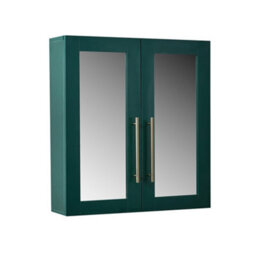 Homestylestore 600 X 650mm Dark Green Wall Mounted Mirrored Door Bathroom Cabinet And Brushed Brass T Bar Handles