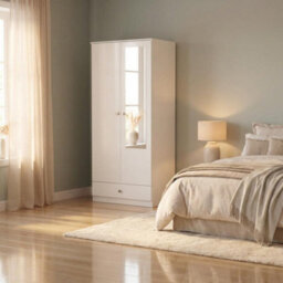 Seconique Denver 2 Door 1 Drawer Mirrored Wardrobe - White Gloss - thumbnail 9