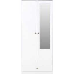 Seconique Denver 2 Door 1 Drawer Mirrored Wardrobe - White Gloss - thumbnail 3