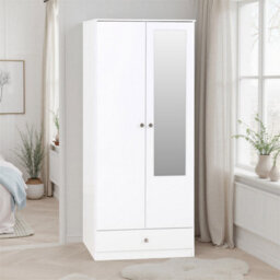 Seconique Denver 2 Door 1 Drawer Mirrored Wardrobe - White Gloss