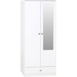 Seconique Denver 2 Door 1 Drawer Mirrored Wardrobe - White Gloss - thumbnail 2