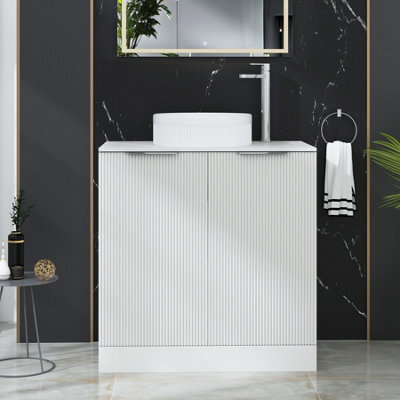 Royal Bathrooms Evora 800mm Matt White Fluted Floor Standing Countertop Vanity Unit 2 Door With Round Basin - image 1