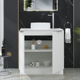 Royal Bathrooms Evora 800mm Matt White Fluted Floor Standing Countertop Vanity Unit 2 Door With Round Basin - thumbnail 3