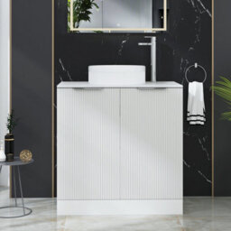 Royal Bathrooms Evora 800mm Matt White Fluted Floor Standing Countertop Vanity Unit 2 Door With Round Basin - thumbnail 1