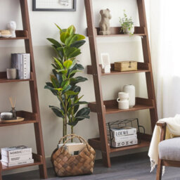 Wyld And Coco Everwood 5-Tier Ladder Bookcase Dark Brown, Space-Saving Mdf Shelves - thumbnail 2