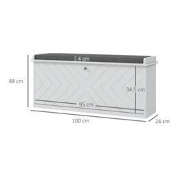 Wyld Haus Rakamo Shoe Storage Bench White Chevron With Grey Padded Seat - Holds Up To 10 Pairs, L100 X D26 X H44.5Cm - thumbnail 3