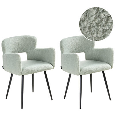 Beliani Set Of 2 Dining Chairs Sanilac Boucle Light Green - image 1