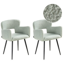 Beliani Set Of 2 Dining Chairs Sanilac Boucle Light Green - thumbnail 1