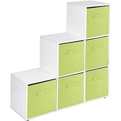 Urbn-Living Urbnliving 91Cm Height 6 Cube Step White Storage Bookcase Unit Shelf Green Drawers Baskets - image 1