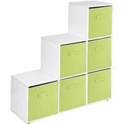 Urbn-Living Urbnliving 91Cm Height 6 Cube Step White Storage Bookcase Unit Shelf Green Drawers Baskets - thumbnail 1
