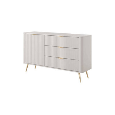 Arte Lante Stylish Beige Sideboard Cabinet 1380mm H810mm D380mm With One Door, One Shelf, And Three Drawers - image 1