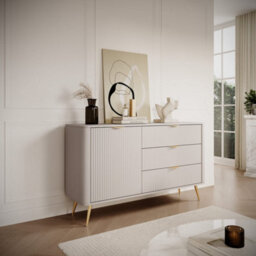 Arte Lante Stylish Beige Sideboard Cabinet 1380mm H810mm D380mm With One Door, One Shelf, And Three Drawers - thumbnail 5
