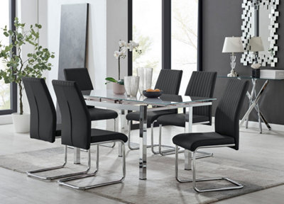 Furniturebox Uk 6 Seater Dining Set - Enna White Glass & Chrome Extendable Dining Table & Chairs - 6 Black Leather Lorenzo Chairs - image 1