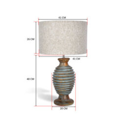Solid Wood Table Lamp With Fabric Shade Ariel Blue Finish Sculptural Ribbed Base For Living Room Or Bedroom - thumbnail 6