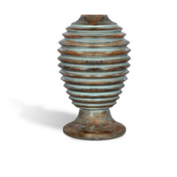 Solid Wood Table Lamp With Fabric Shade Ariel Blue Finish Sculptural Ribbed Base For Living Room Or Bedroom - thumbnail 4