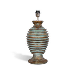 Solid Wood Table Lamp With Fabric Shade Ariel Blue Finish Sculptural Ribbed Base For Living Room Or Bedroom - thumbnail 2