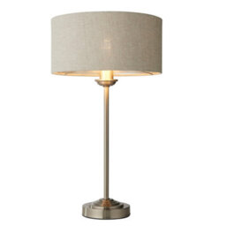 Luminosa Lighting Luminosa Highclere 1 Light Table Lamp Brushed Chrome Plate, Natural Linen - thumbnail 1